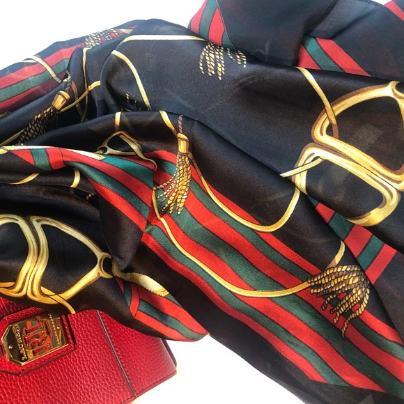 Vintage Print Equestrian/Buckle 72x38 Silk Scarfs. - Picture 2 of 3